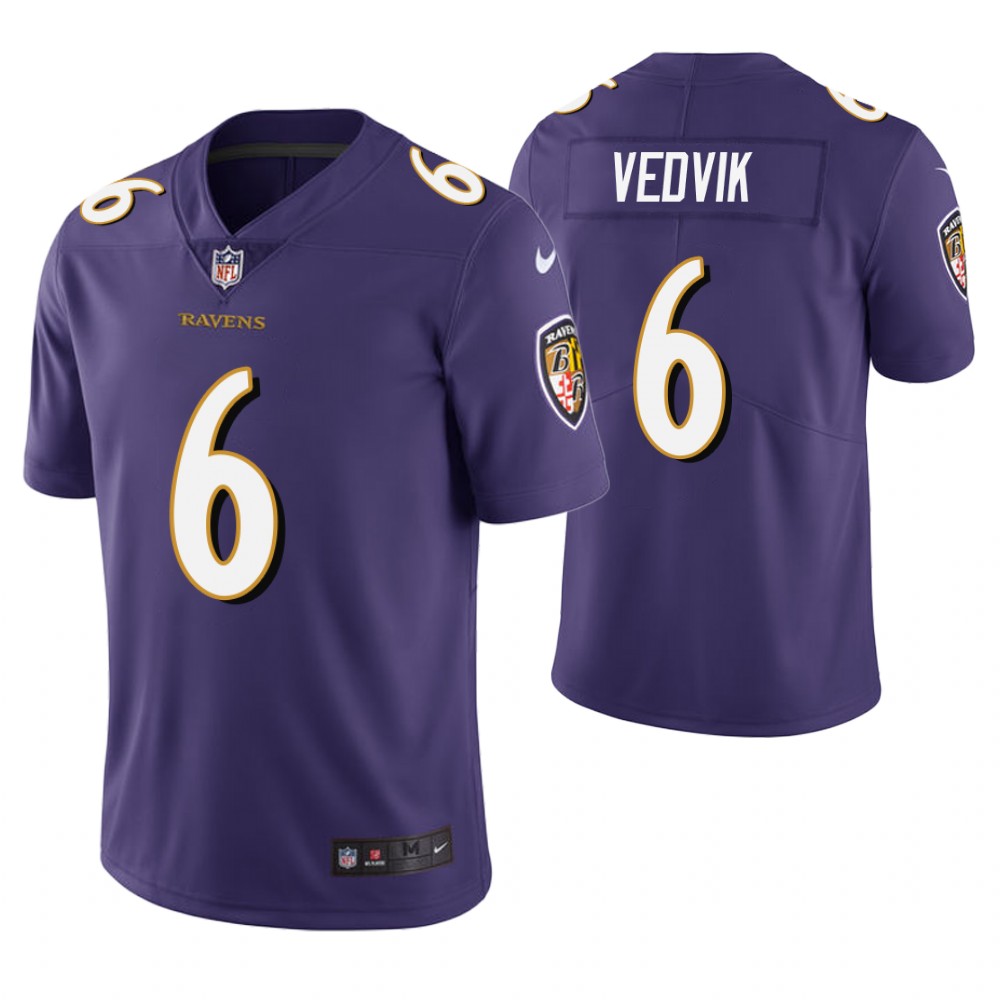 Baltimore Ravens #6 Kaare Vedvik Purple Vapor Untouchable Limited Jersey
