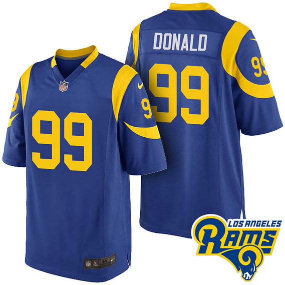 Los Angeles Rams #99 Aaron Donald Blue Throwback Elite Jersey With Super Bowl LVI Patch