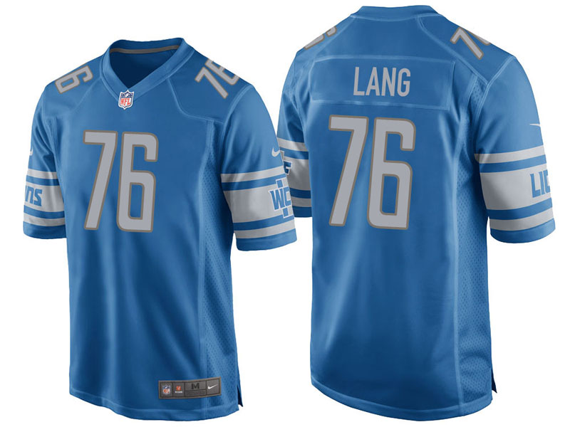 Detroit Lions #76 T.J. Lang Blue Game Jersey
