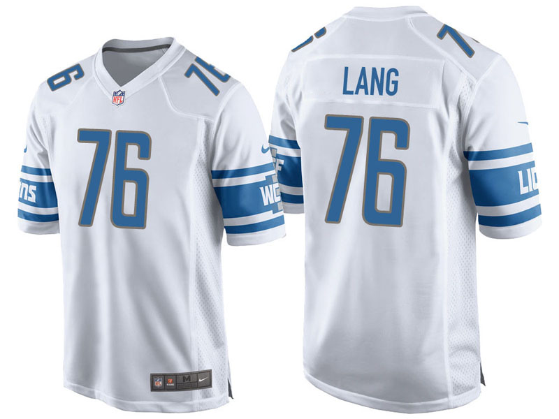 Detroit Lions #76 T.J. Lang White Game Jersey