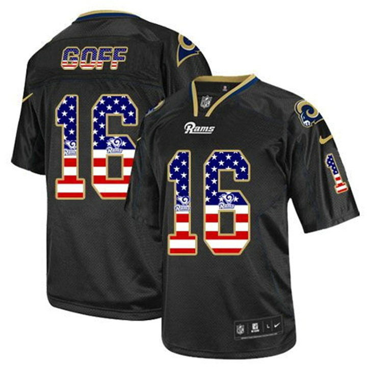 Los Angeles Rams #16 Jared Goff Black USA Flag Fashion Jersey With Super Bowl LVI Patch