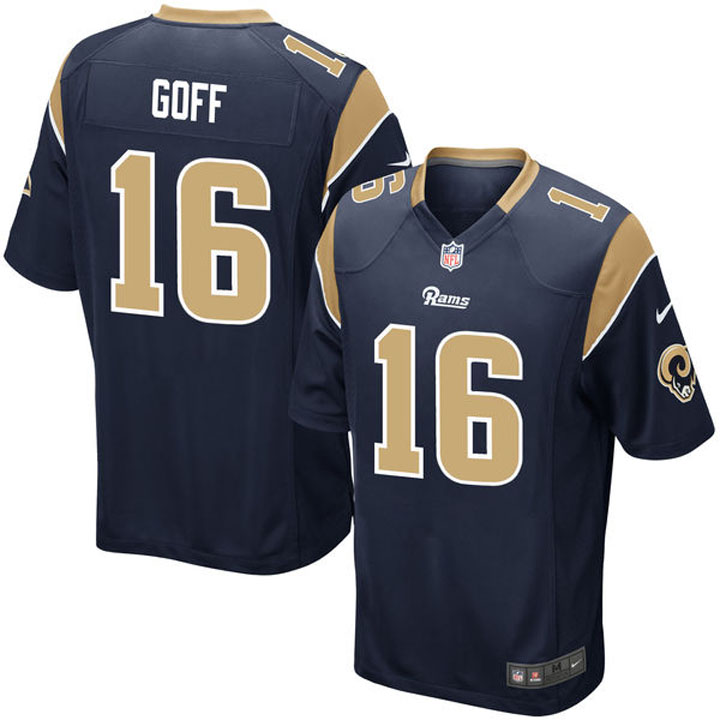 Los Angeles Rams #16 Jared Goff Navy Draft Pick Game Jersey With Super Bowl LVI Patch