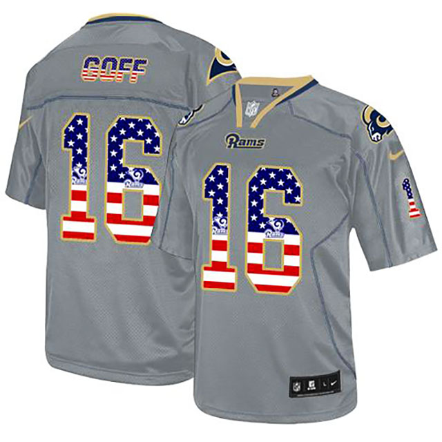 Los Angeles Rams #16 Jared Goff Gray USA Flag Fashion Jersey With Super Bowl LVI Patch