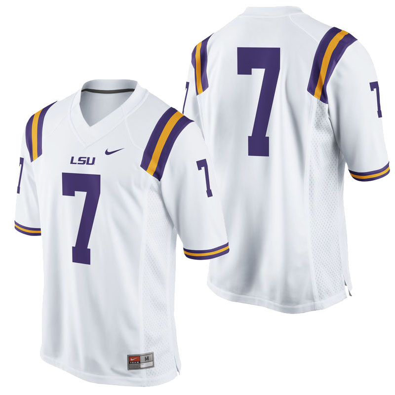 LSU Tigers #7 White Replica Team Color College Football Jersey