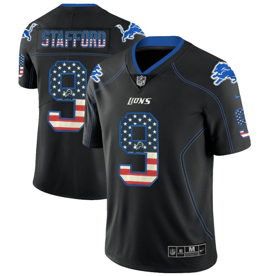 Detroit Lions #9 Matthew Stafford Black 2018 USA Flag Fashion Color Rush Limited Jersey