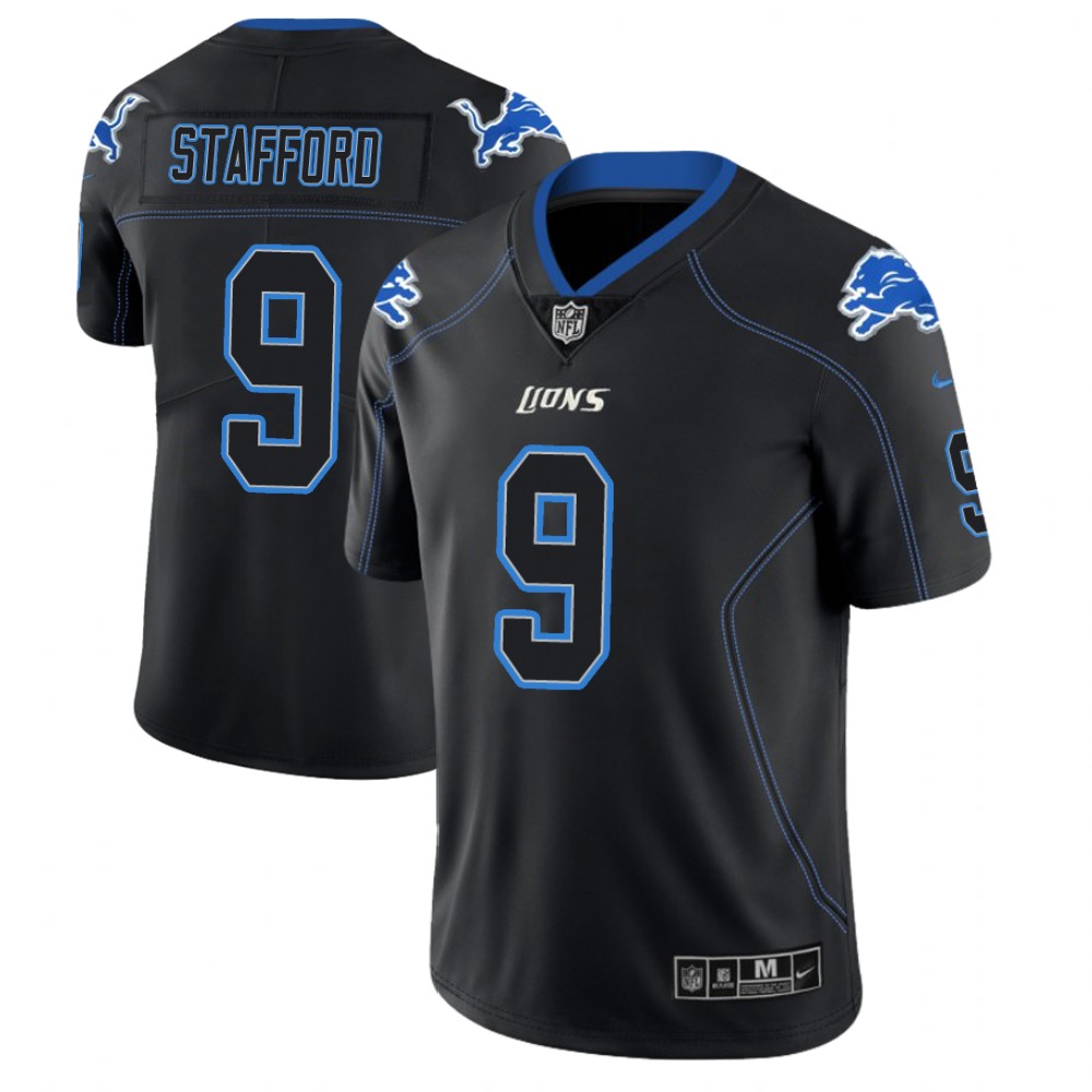 Detroit Lions #9 Matthew Stafford 2018 Lights Out Color Rush Limited Black Jersey