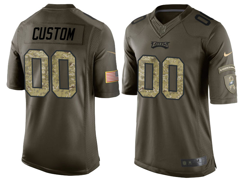 Philadelphia Eagles Olive Camo Salute to Service Veterans Day Customized Jersey