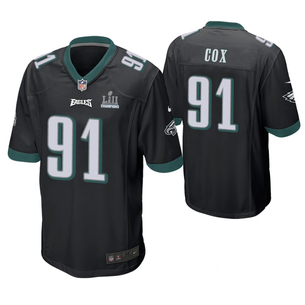 Philadelphia Eagles #91 Fletcher Cox Black Super Bowl LII Champions Patch Game Jersey