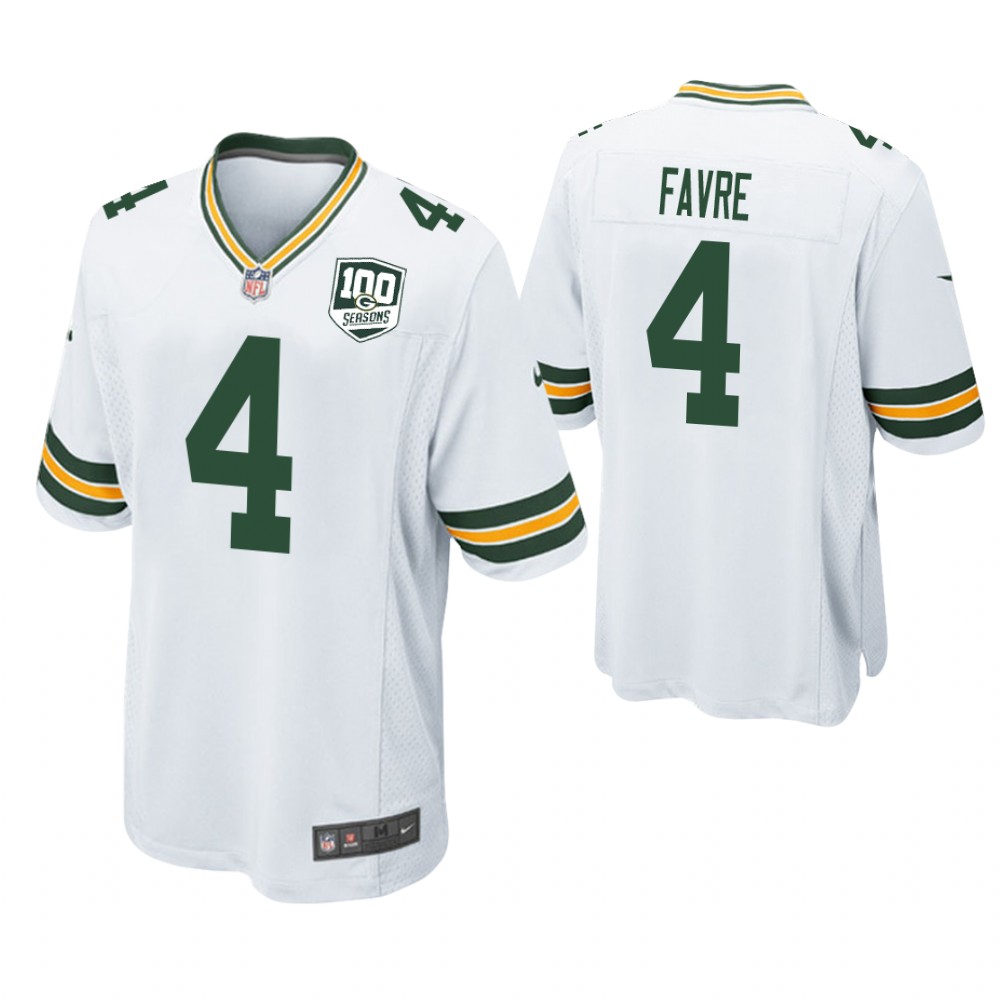 Green Bay Packers #4 Brett Favre 100th Anniversary Game Retired Player White Jersey