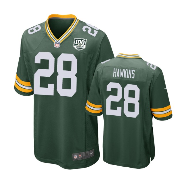 Green Bay Packers #28 Josh Hawkins 100th Anniversary Game Green Jersey