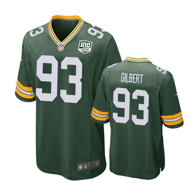 Green Bay Packers #93 Reggie Gilbert 100th Anniversary Game Green Jersey Green Bay Packers #93 Reggie Gilbert 100th Anniversary Game Green Jersey