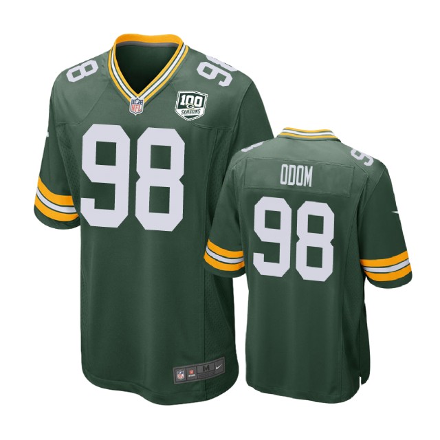 Green Bay Packers #98 Chris Odom 100th Anniversary Game Green Jersey Green Bay Packers #98 Chris Odom 100th Anniversary Game Green Jersey