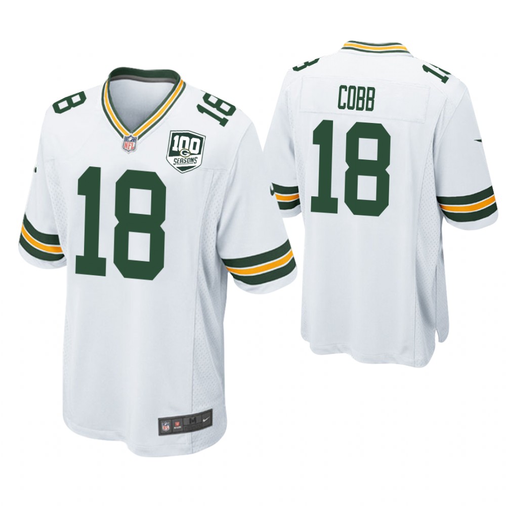 Green Bay Packers #18 Randall Cobb 100th Anniversary Game White Jersey