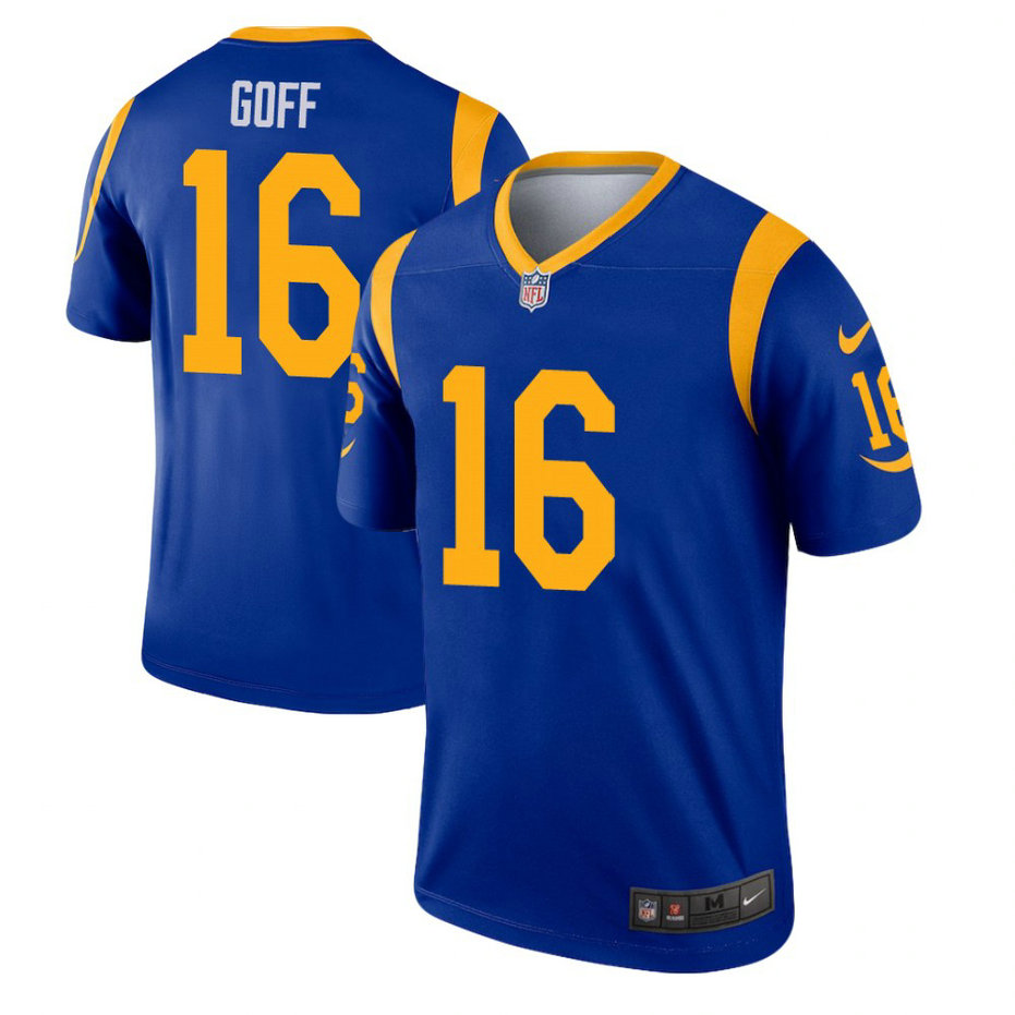 Los Angeles Rams #16 Jared Goff Royal Legend Jersey With Super Bowl LVI Patch Los Angeles Rams #16 Jared Goff Royal Legend Jersey With Super Bowl LVI Patch