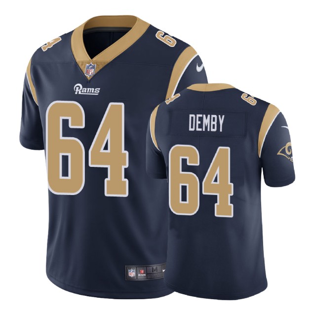 Los Angeles Rams #64 Jamil Demby Navy Game Jersey With Super Bowl LVI Patch Los Angeles Rams #64 Jamil Demby Navy Game Jersey With Super Bowl LVI Patch