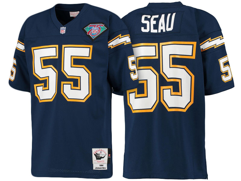 Los Angeles Chargers #55 Junior Seau Navy Authentic Throwback Jersey