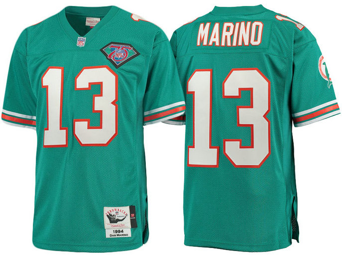 Miami Dolphins #13 Dan Marino Aqua Authentic Throwback Jersey