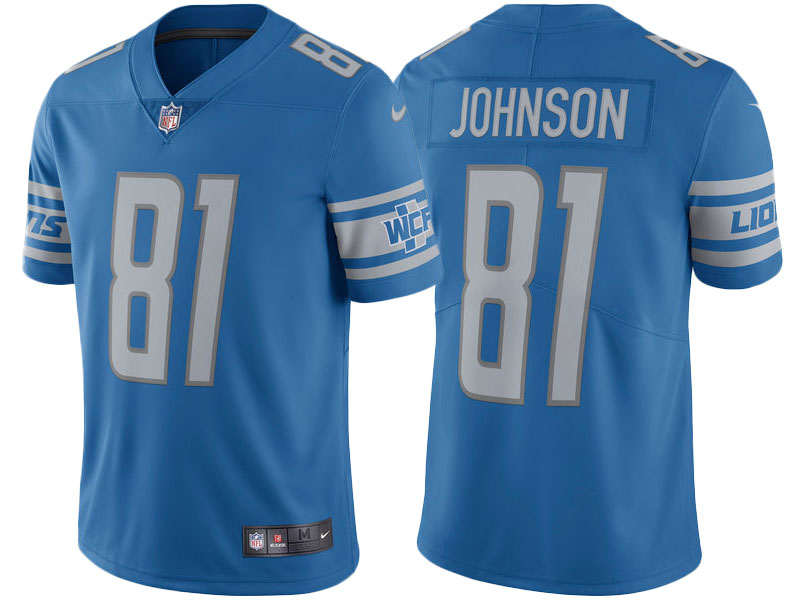 Detroit Lions #81 Calvin Johnson Blue Vapor Untouchable Limited Throwback Jersey
