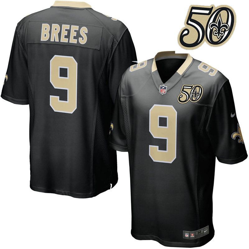 New Orleans Saints #9 Drew Brees Black 50th Anniversary Game Jersey New Orleans Saints #9 Drew Brees Black 50th Anniversary Game Jersey