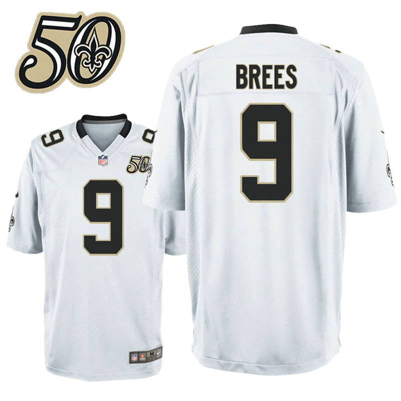 New Orleans Saints #9 Drew Brees White 50th Anniversary Game Jersey New Orleans Saints #9 Drew Brees White 50th Anniversary Game Jersey