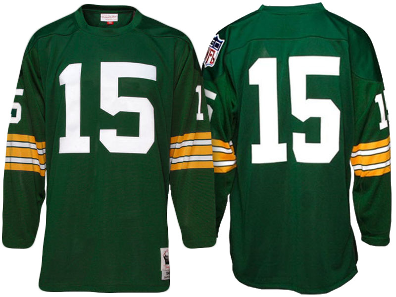 Green Bay Packers #15 Bart Starr Green Long Sleeve Throwback Collectible Jersey