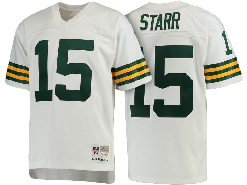 Green Bay Packers #15 Bart Starr White Replica Retired Player Jersey