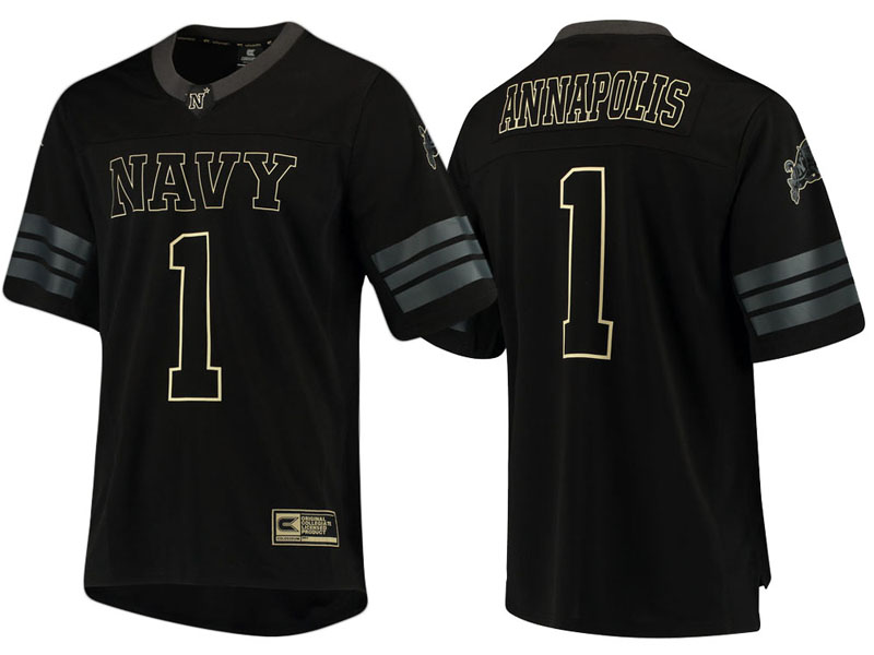 Navy Midshipmen #1 Black Blackout College Football Jersey