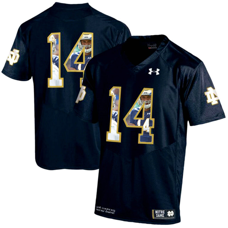 Notre Dame Fighting Irish #14 Navy Blue Printing Player Portrait College Football Jersey Notre Dame Fighting Irish #14 Navy Blue Printing Player Portrait College Football Jersey