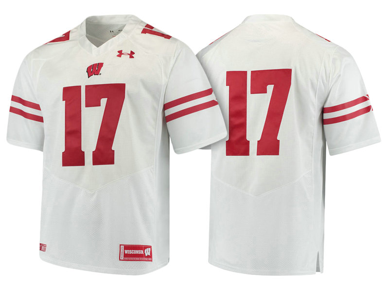 Wisconsin Badgers #17 White Premier Performance College Football Jersey