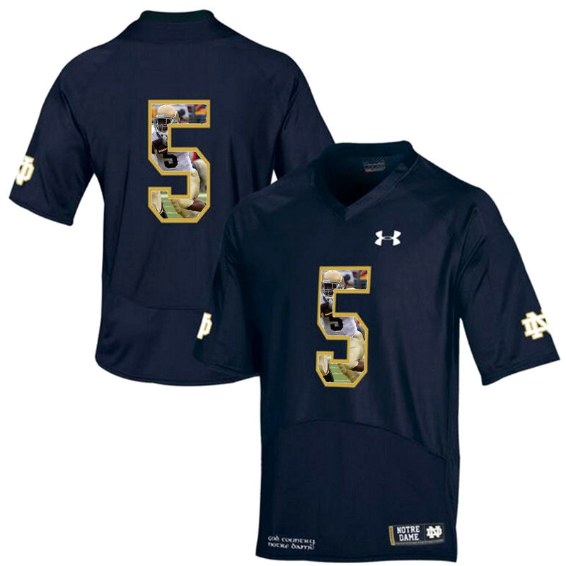 Notre Dame Fighting Irish #5 Navy Blue Printing Player Portrait Shamrock Series College Football Jersey Notre Dame Fighting Irish #5 Navy Blue Printing Player Portrait Shamrock Series College Football Jersey