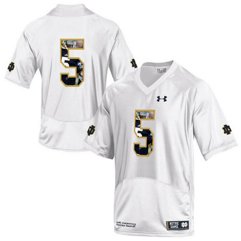 Notre Dame Fighting Irish #5 White Printing Player Portrait Shamrock Series College Football Jersey