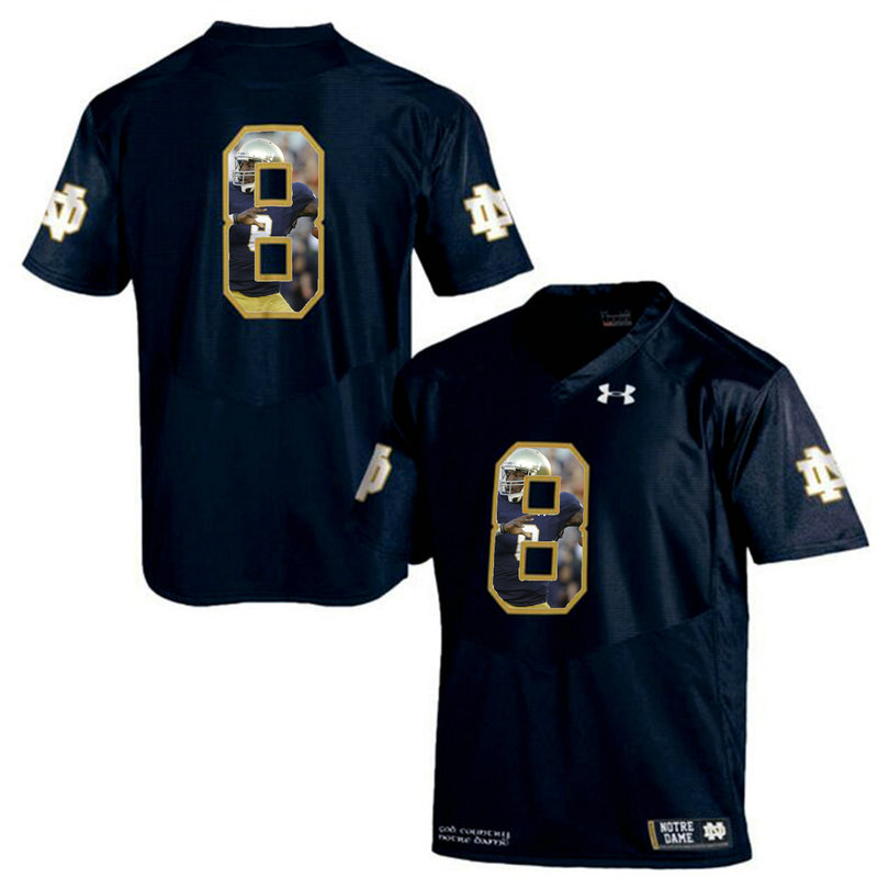 Notre Dame Fighting Irish #8 Navy Blue Printing Player Portrait College Football Jersey