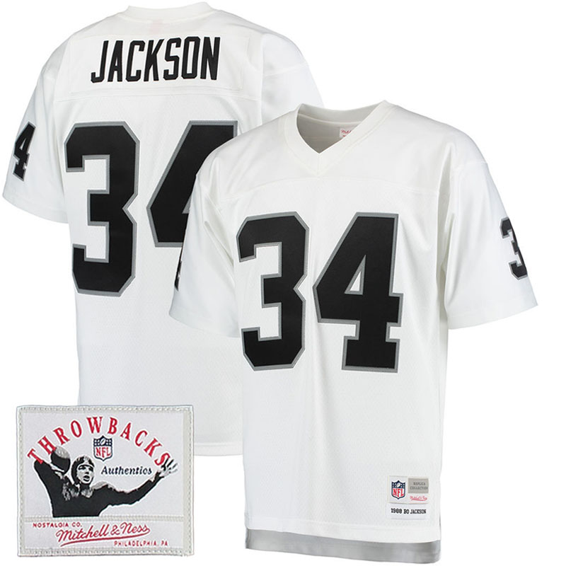 Oakland Raiders #34 Bo Jackson White Throwback Jersey
