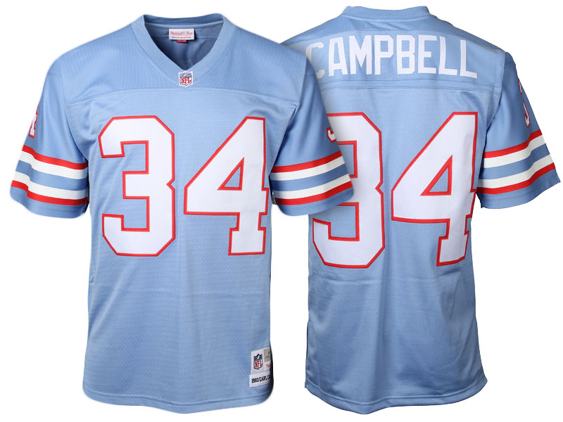 Houston Oilers #34 Earl Campbell Light Blue Retired Player Vintage Replica Jersey