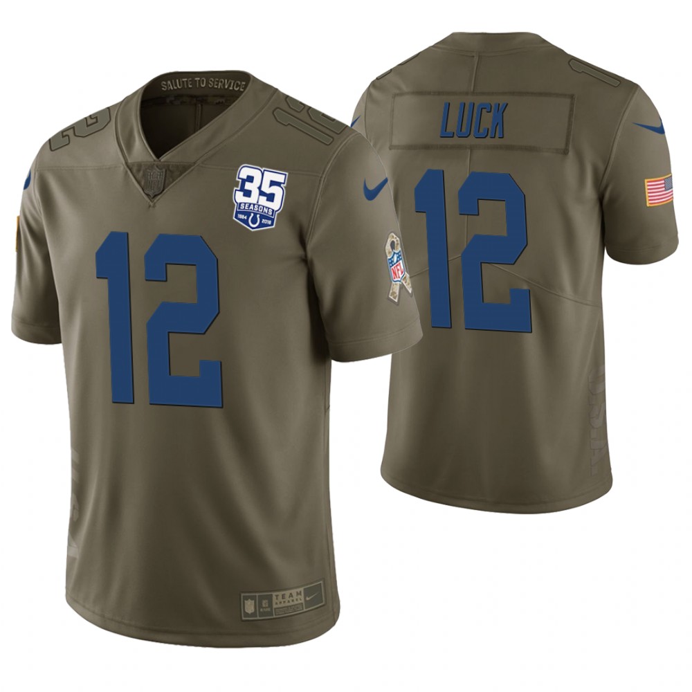 Indianapolis Colts #12 Andrew Luck Olive 35th Anniversary Salute to Service Limited Jersey