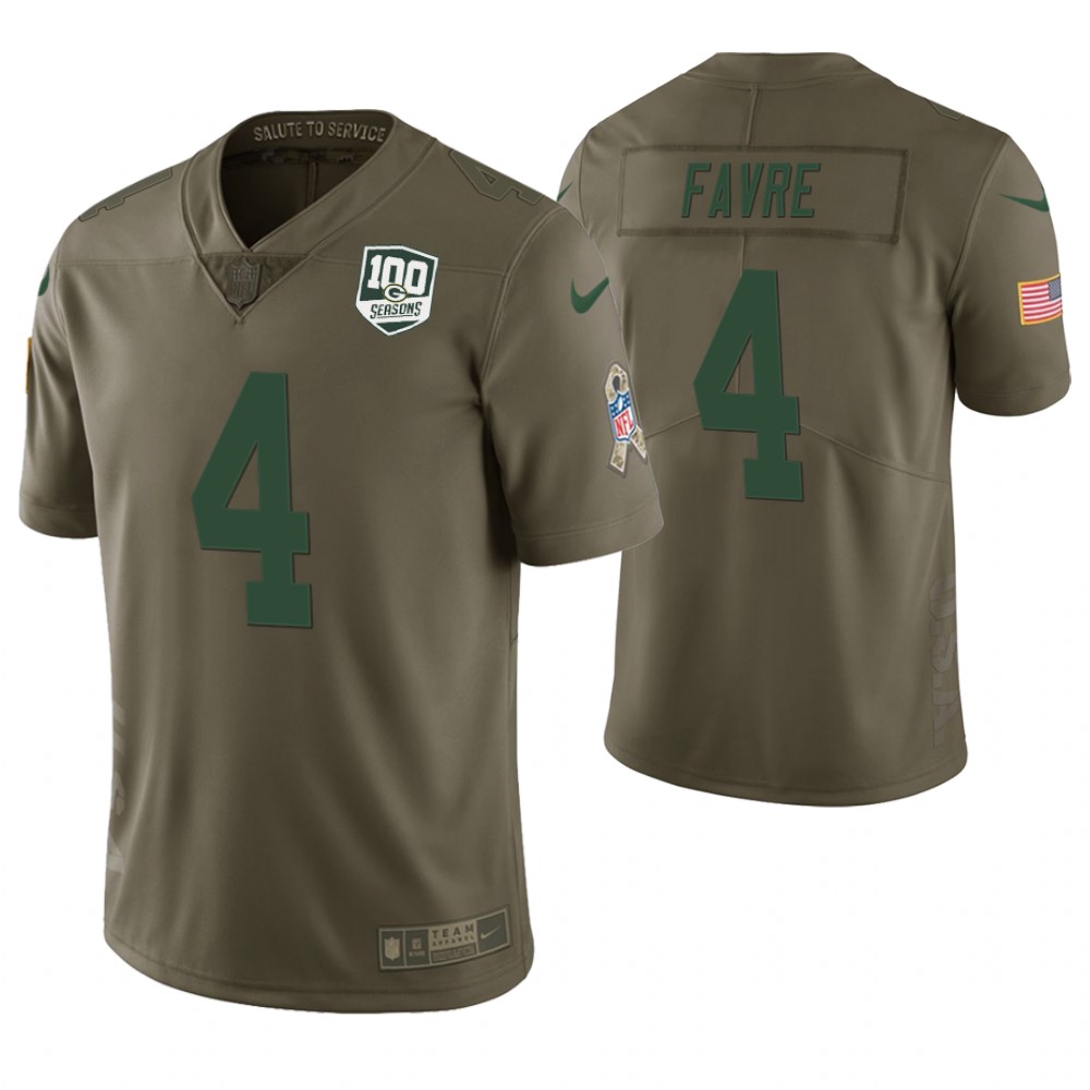 Green Bay Packers #4 Brett Favre Olive 100th Anniversary Salute to Service Retired Player Jersey