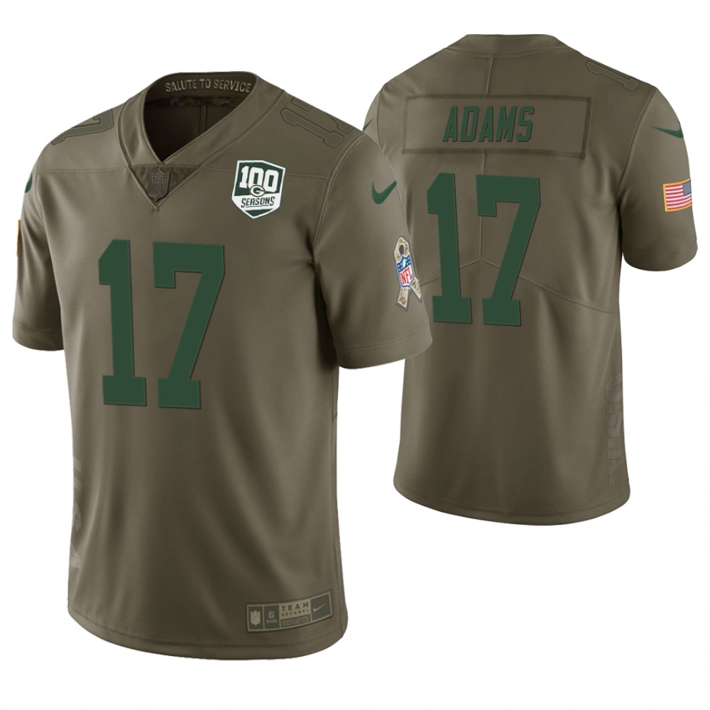 Green Bay Packers #17 Davante Adams Olive 100th Anniversary Salute to Service Jersey