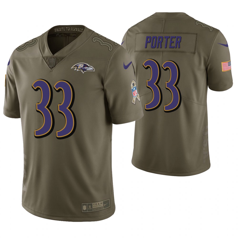 Baltimore Ravens #33 Jackson Porter Olive Salute to Service Jersey