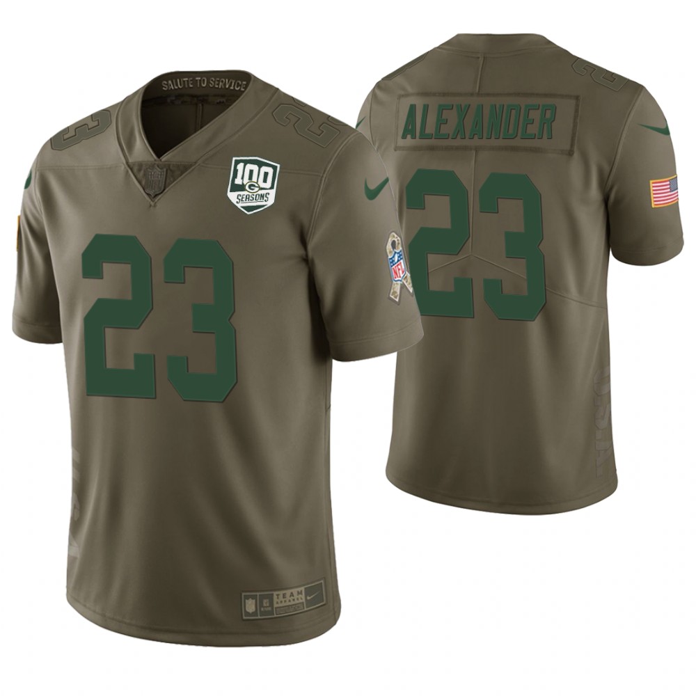 Green Bay Packers #23 Jaire Alexander Olive 100th Anniversary Salute to Service Jersey