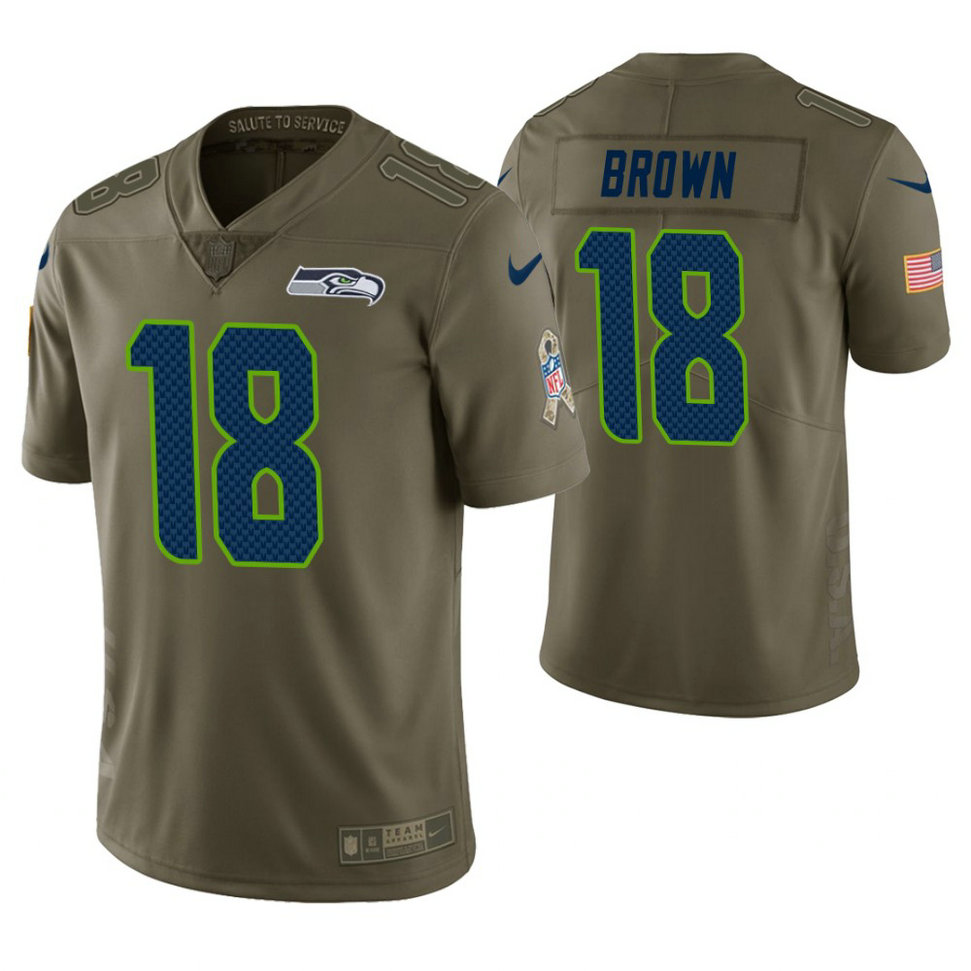 Seattle Seahawks #18 Jaron Brown Olive Salute to Service Jersey