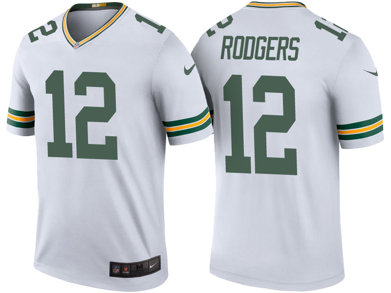 Green Bay Packers #12 Aaron Rodgers White Color Rush Legend Jersey