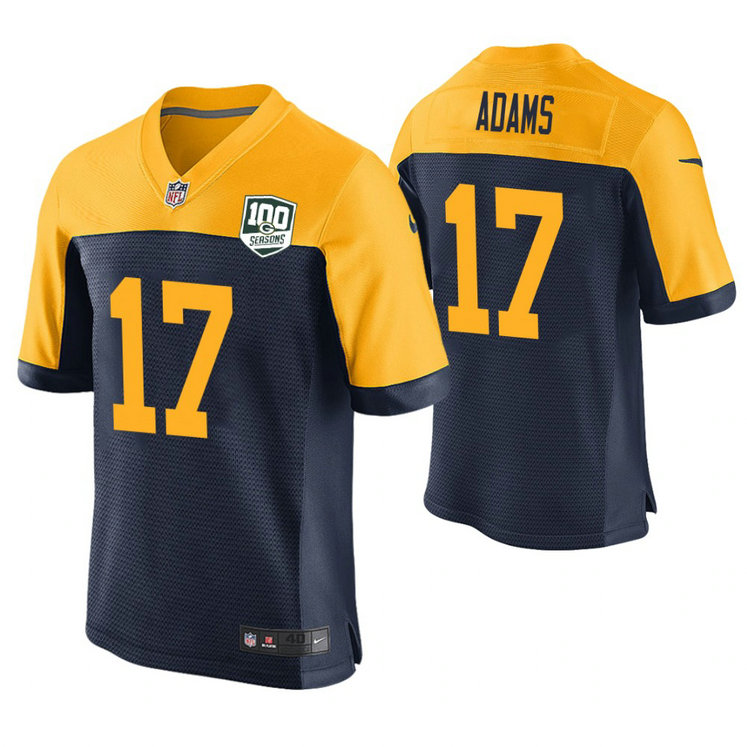 Green Bay Packers #17 Davante Adams Navy 100th Anniversary Elite Jersey