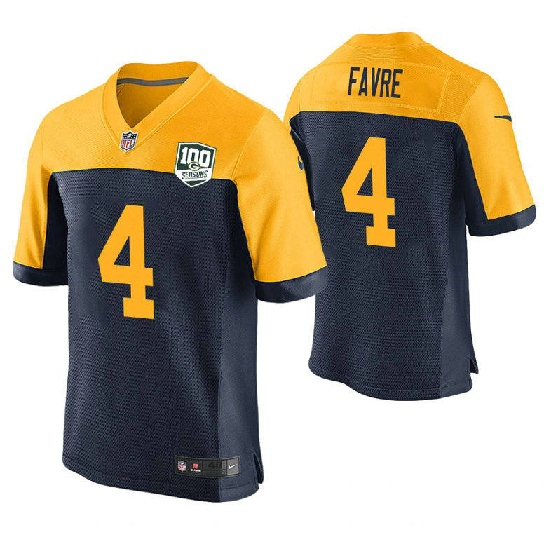 Green Bay Packers #4 Brett Favre Navy 100th Anniversary Elite Jersey