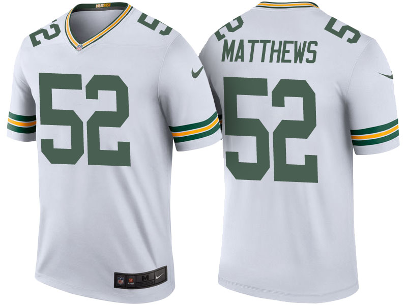 Green Bay Packers #52 Clay Matthews White Color Rush Legend Jersey