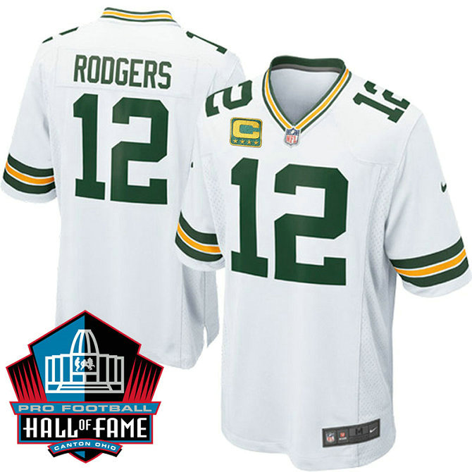 2016 Hall Of Fame Game Green Bay Packers #12 Aaron Rodgers White Game Captain Jersey