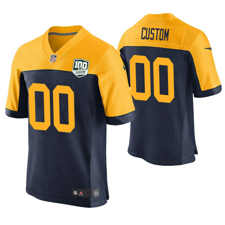Green Bay Packers Navy 100th Anniversary Elite Customized Jersey Green Bay Packers Navy 100th Anniversary Elite Customized Jersey