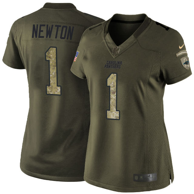 Women Carolina Panthers #1 Cam Newton Green Salute To Service Limited Jersey