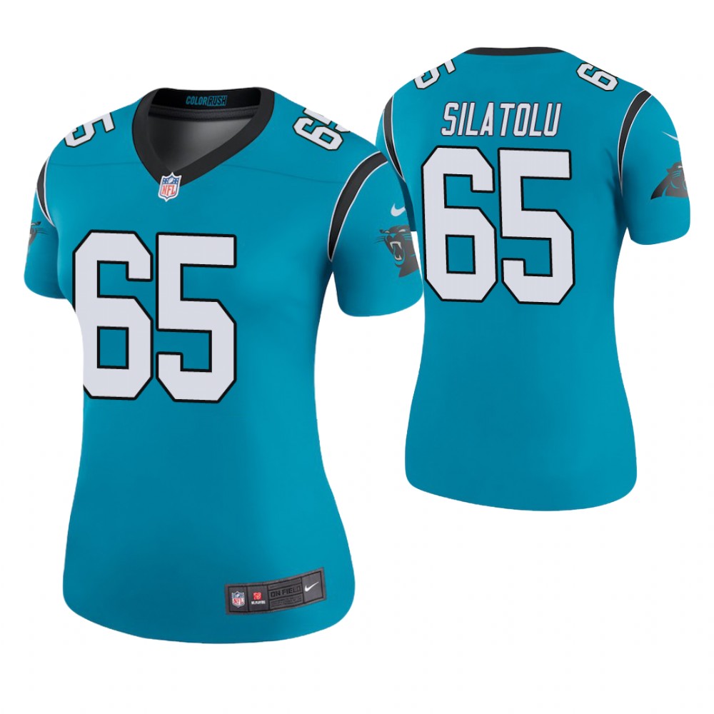 Women Carolina Panthers #65 Amini Silatolu Blue Color Rush Legend Jersey