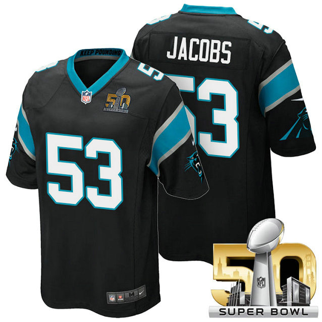 Carolina Panthers #53 Ben Jacobs Black 2016 Super Bowl 50 Game Jersey Carolina Panthers #53 Ben Jacobs Black 2016 Super Bowl 50 Game Jersey