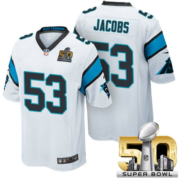 NFC Champions Carolina Panthers #53 Ben Jacobs White 2016 Super Bowl 50 Game Jersey NFC Champions Carolina Panthers #53 Ben Jacobs White 2016 Super Bowl 50 Game Jersey